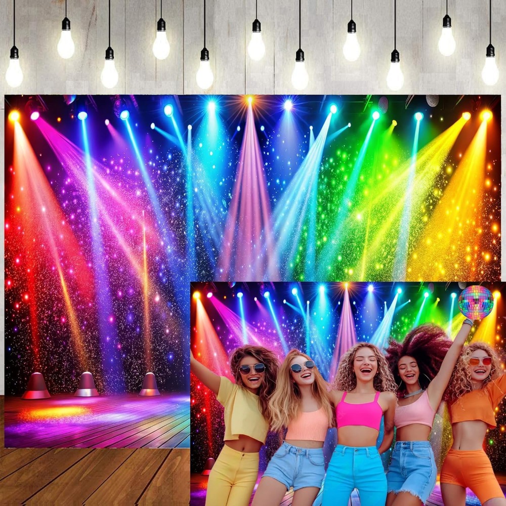 Vintage Photography Lighting - 10x8ft Fabric Disco Rainbow Stage 70s