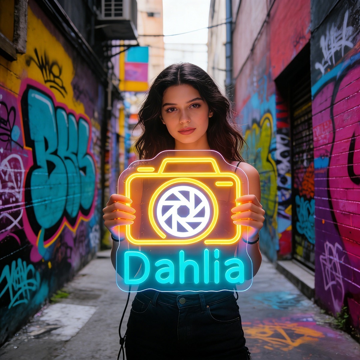 Vintage Photography Lighting - Dahlia Camera Neon Light Sign Colorful