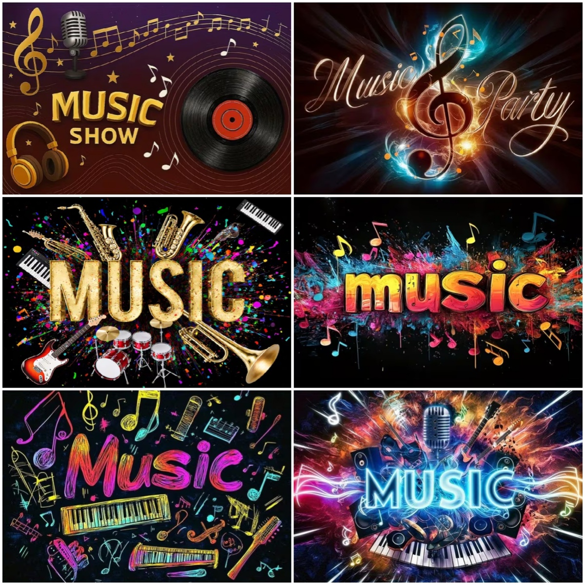 Photography Lighting Backdrop - Vibrant Music Theme Glitter Party Decor