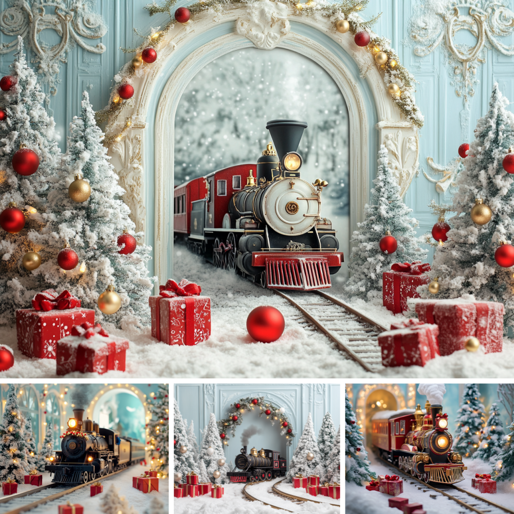 Vintage Photography Lighting - Vintage Train Christmas Backdrop Carved Light