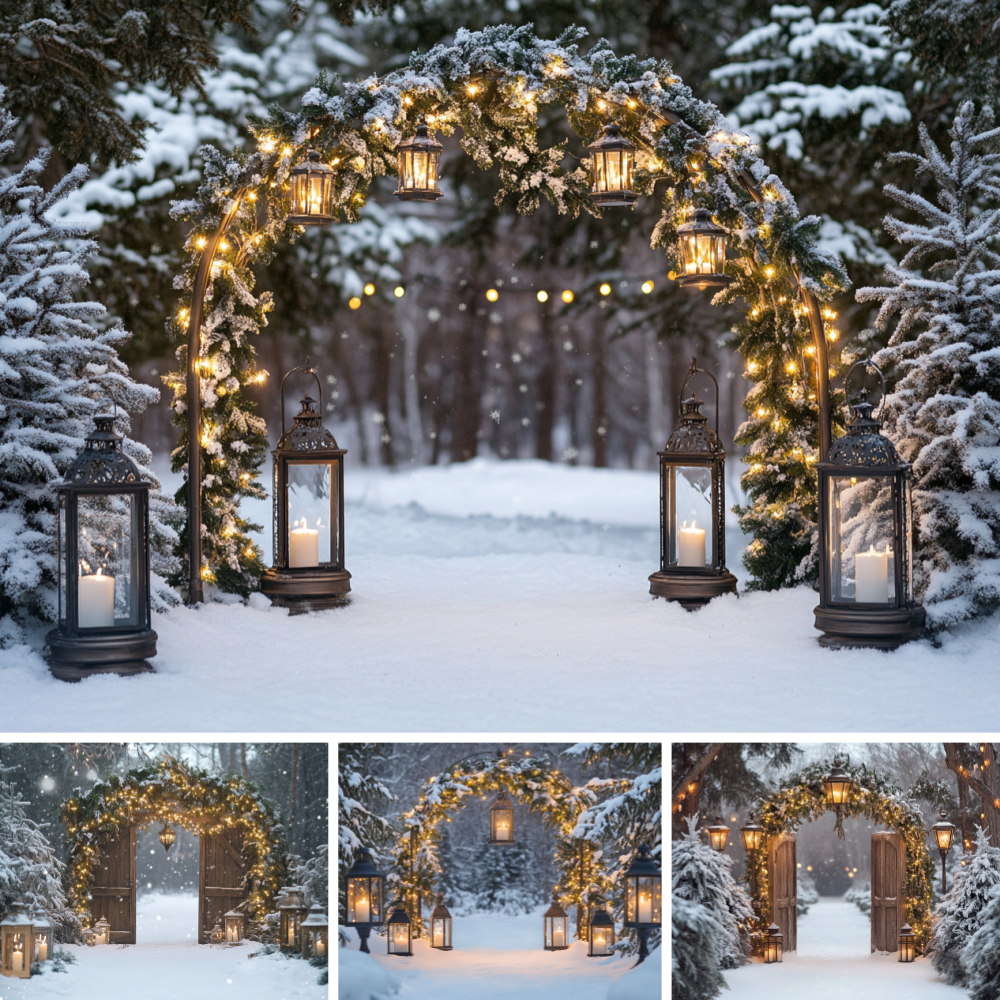Vintage Photography Lighting - Christmas Snow Pine Arch Vintage Candle