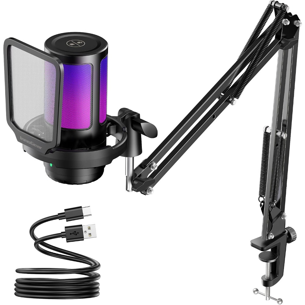 Boom Arm Stand - Noise Cancelling Microphone, Mute, Gain, RGB