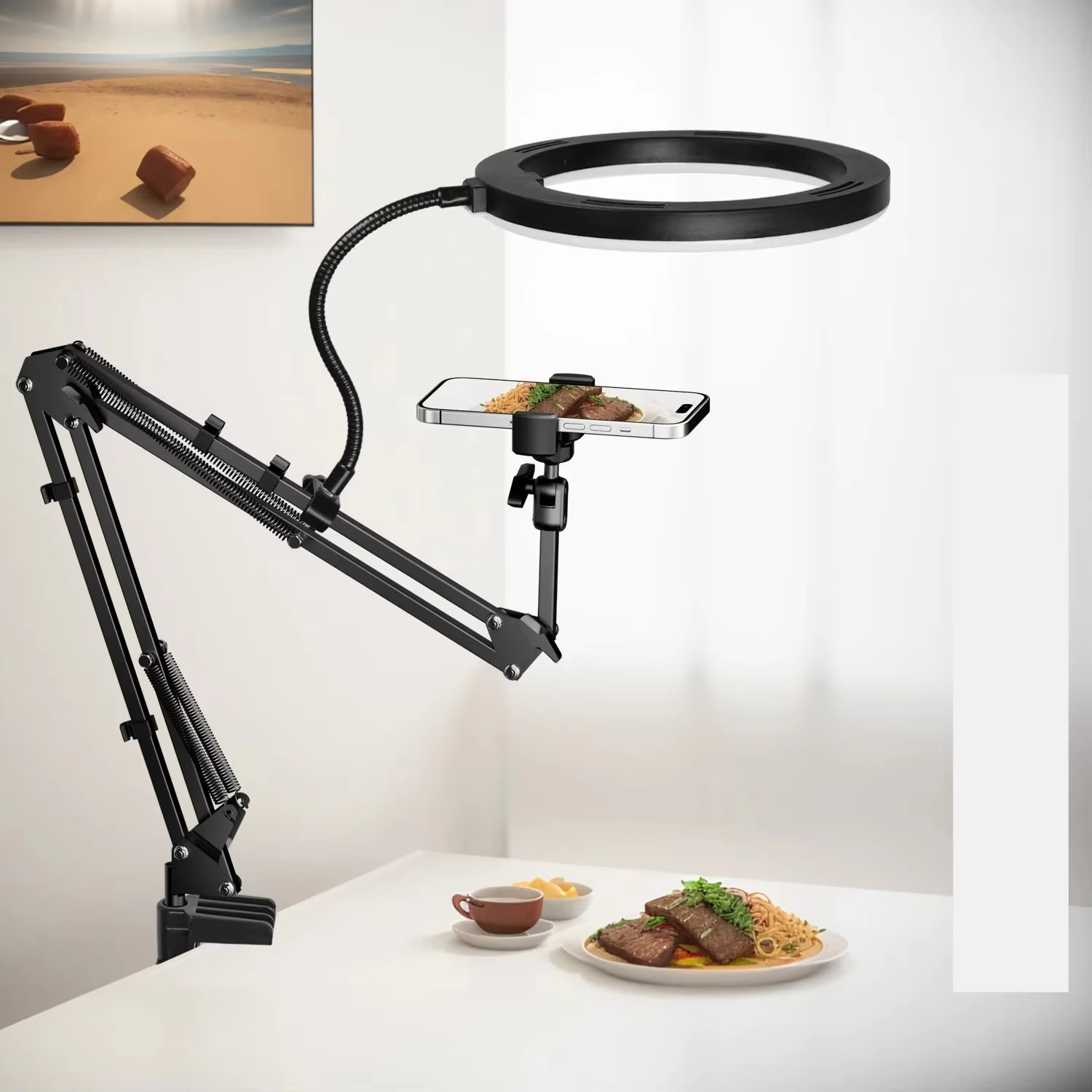 Photography Video Lighting Kit With Adjustable Tripod Stand - Live Stand Mobile Phone Professional Overhead