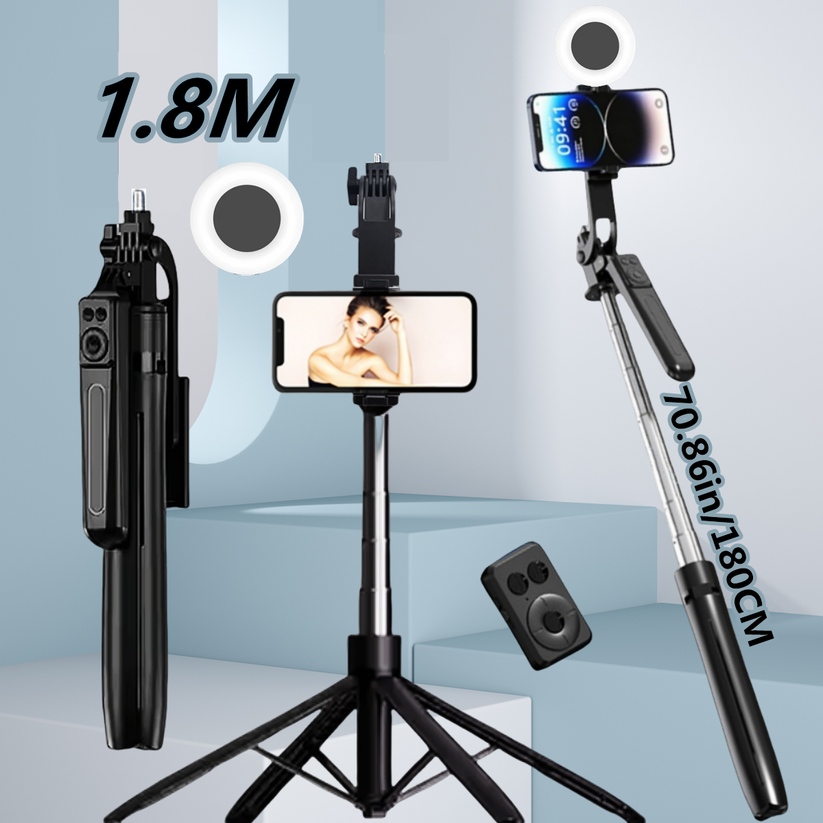 Photography Video Lighting Kit With Adjustable Tripod Stand - FANGTUOSI Monopod Remote Shutter Fill Light
