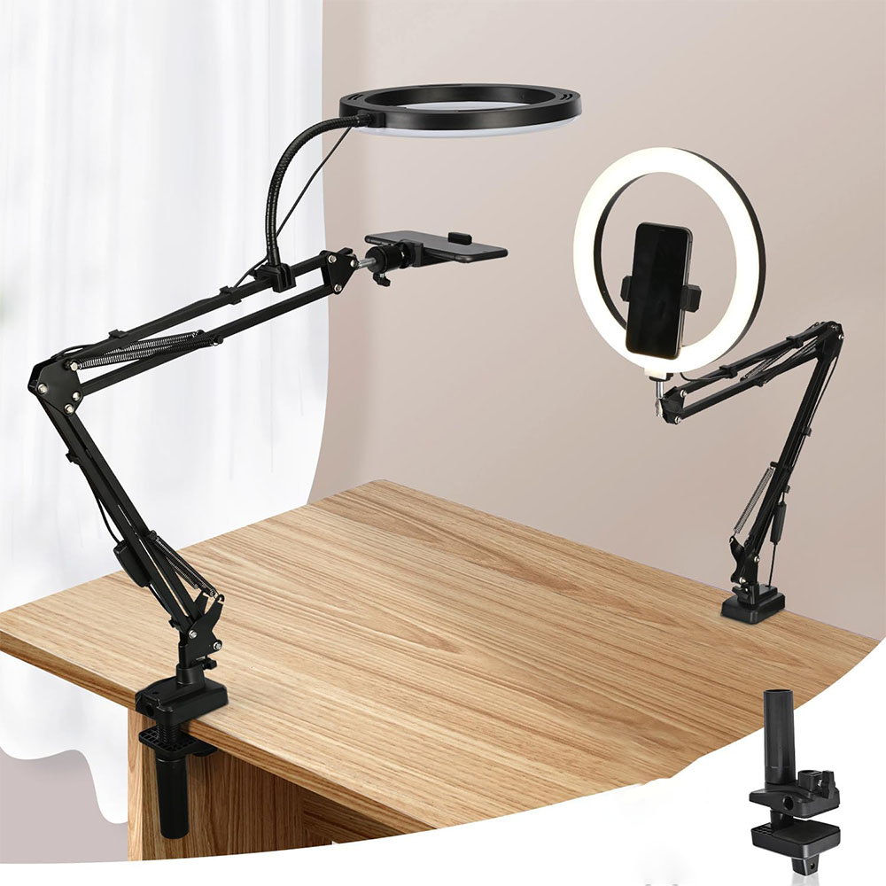 Photography Video Lighting Kit With Adjustable Tripod Stand - Ring Light with Stand and Phone