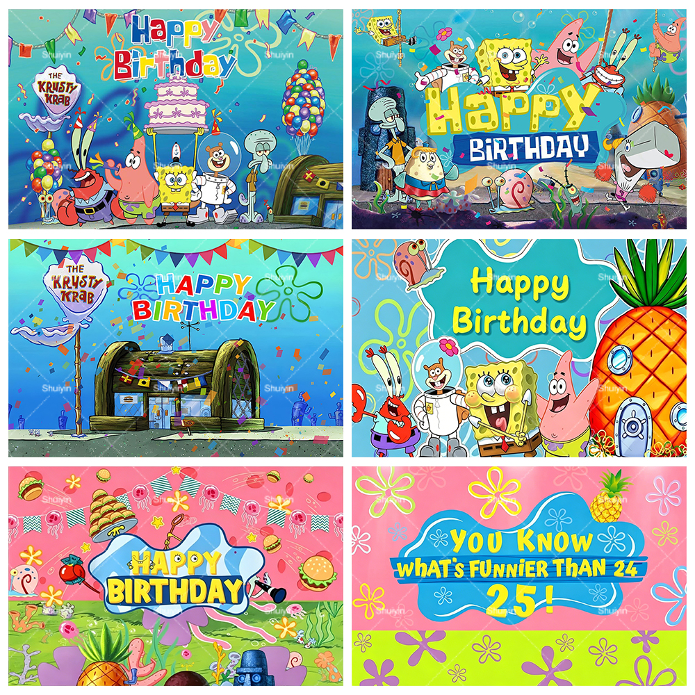 Photography Lighting Backdrop - Cartoon SpongeBob Backdrop Children's Birthday Decorations
