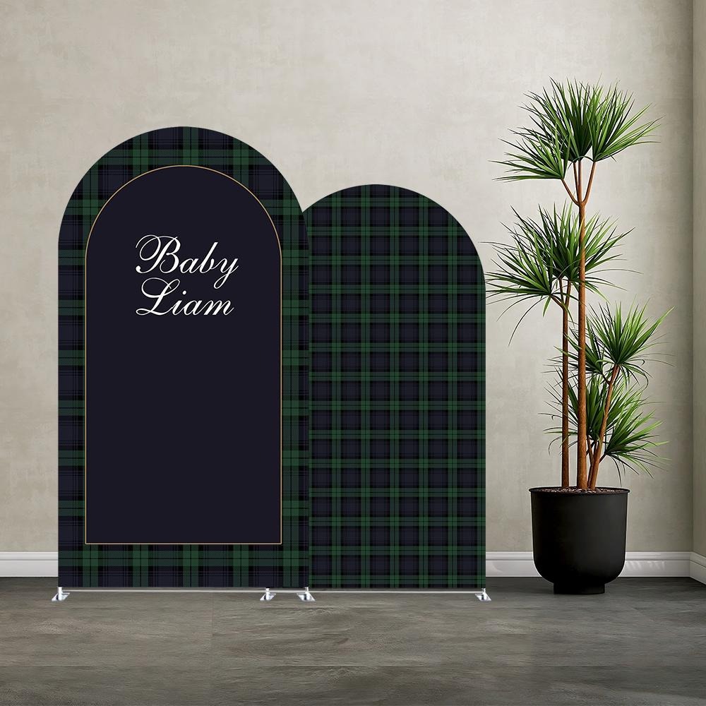 Photography Lighting Backdrop - Custom Name Green Plaid Arch Backdrop