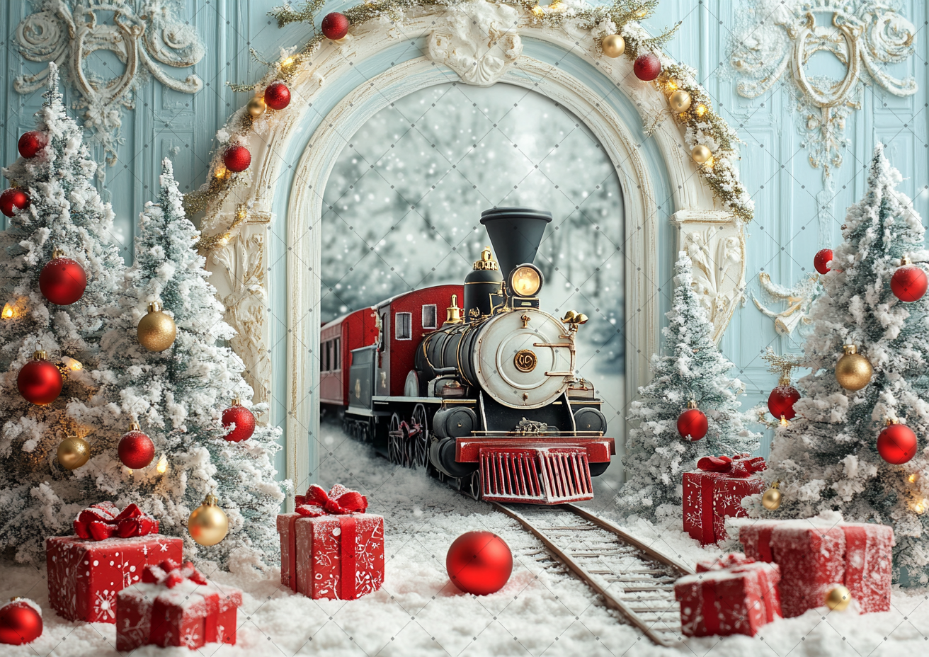 Vintage Train Christmas Backdr - đánh giá và giá Vintage Photography Lighting