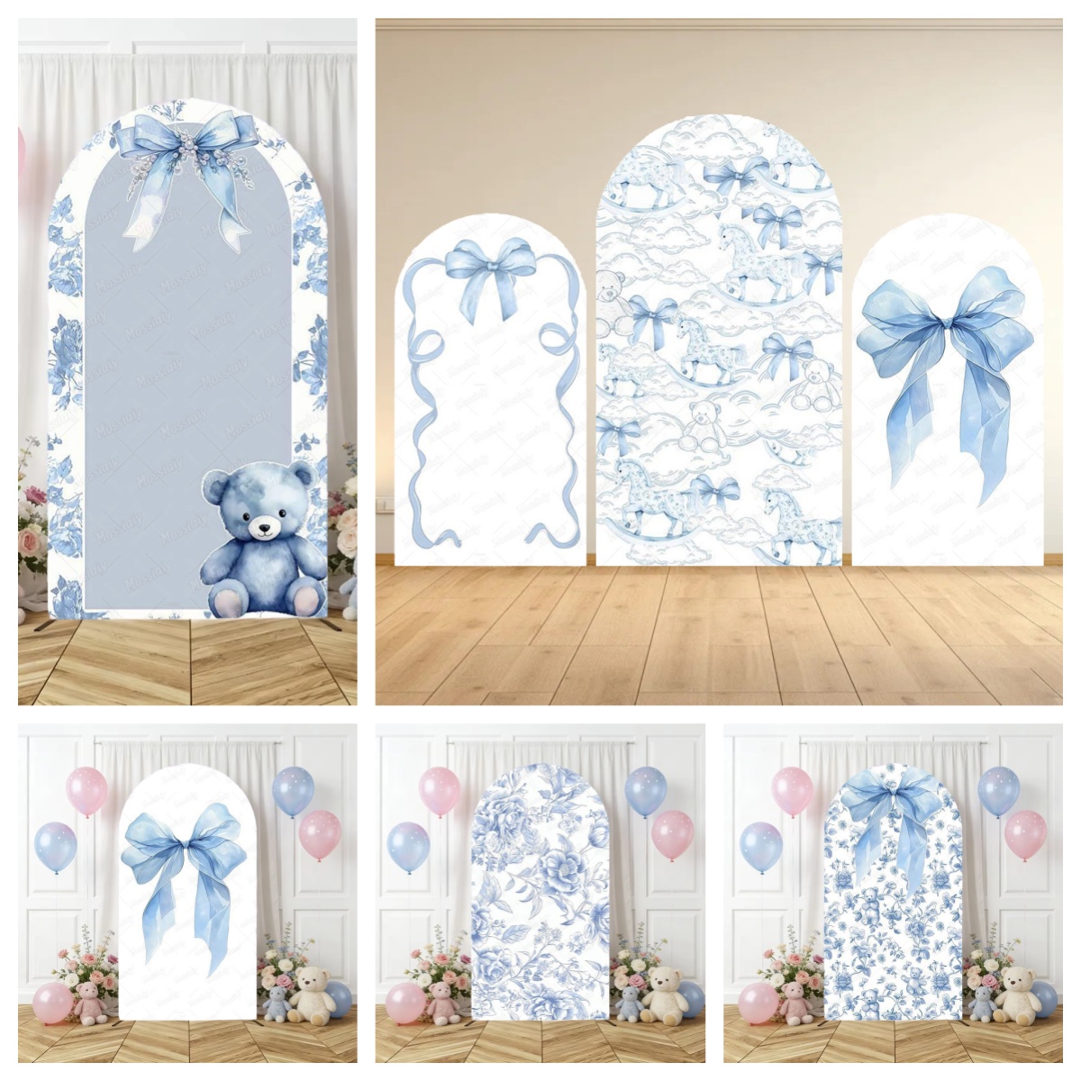 Blue Floral Bow Arch Backdrop  - đánh giá và giá Photography Lighting Backdrop