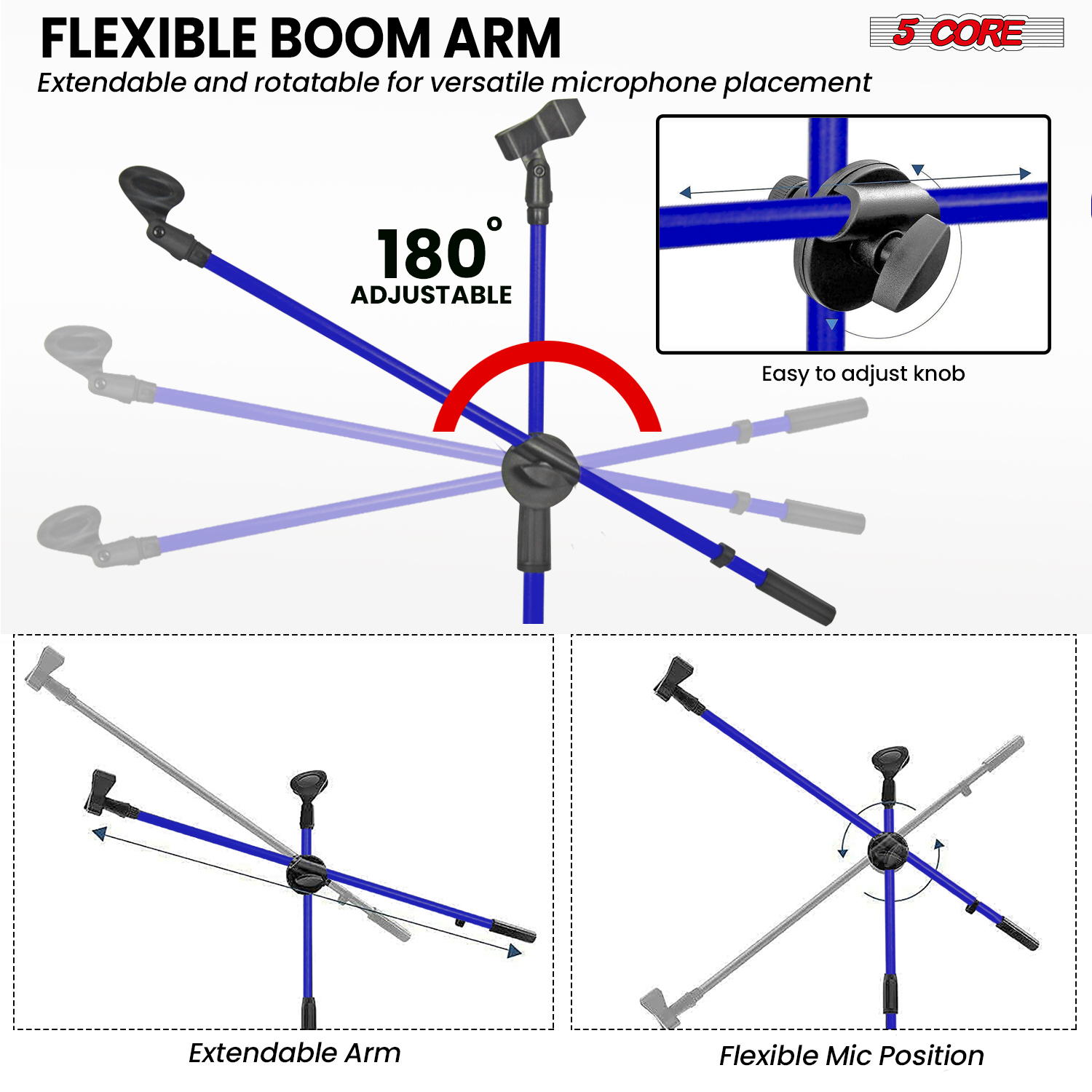 5 Core Mic Stand Floor Height  - đánh giá và giá Boom Arm Stand
