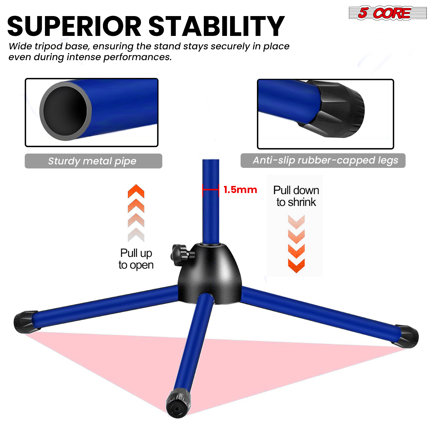 5 Core Mic Stand Floor Height  - đánh giá và giá Boom Arm Stand