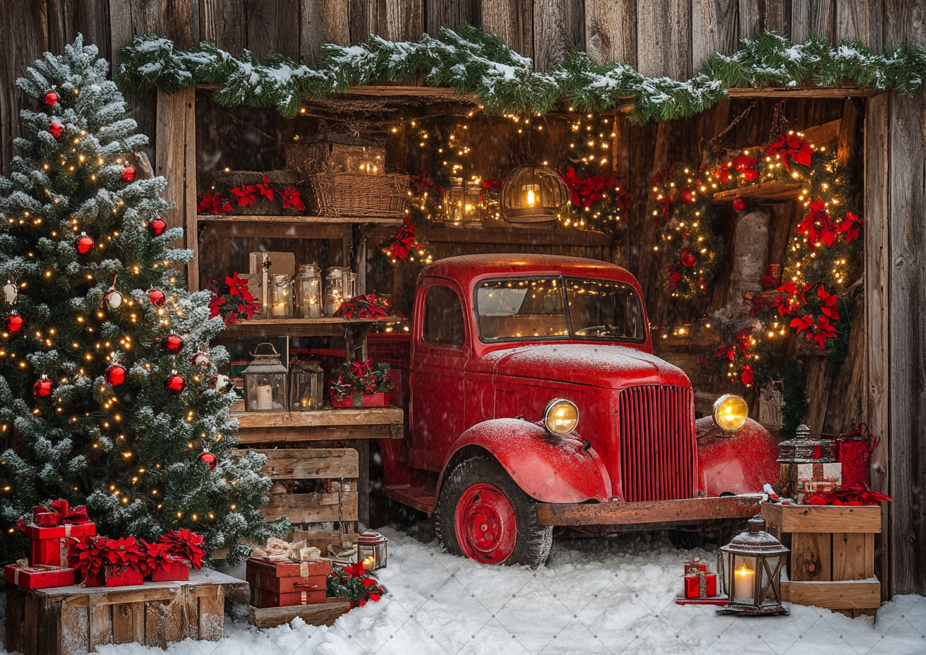 Wooden Barn Christmas Backdrop - đánh giá và giá Vintage Photography Lighting