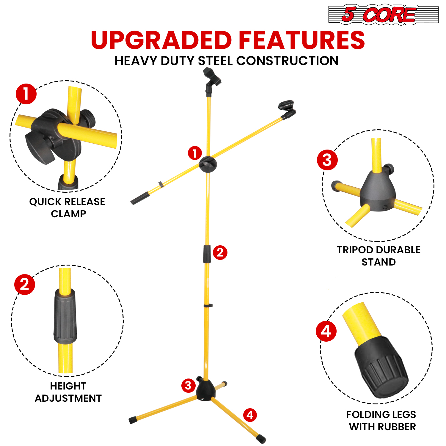5 Core Microphone Stand Floor  - đánh giá và giá Boom Arm Stand
